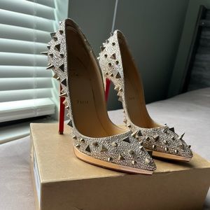 Christian Louboutin Rose Gold Silver Spiked Strass Swarovski crystals Heels